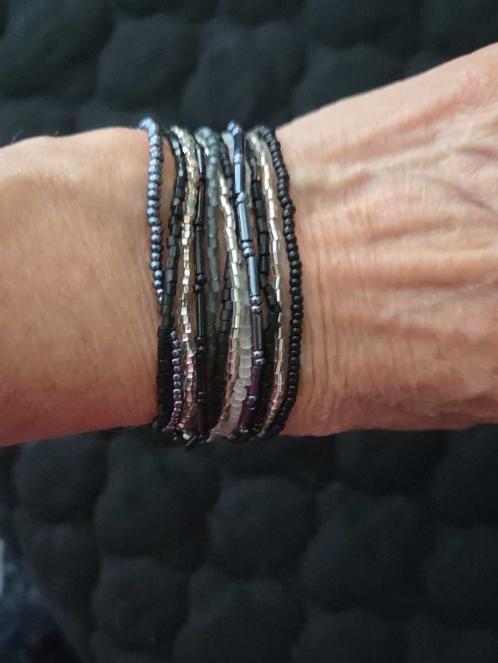 Multi-Strand Black and Silver Beaded Wrap Bracelet - Women Jewelry